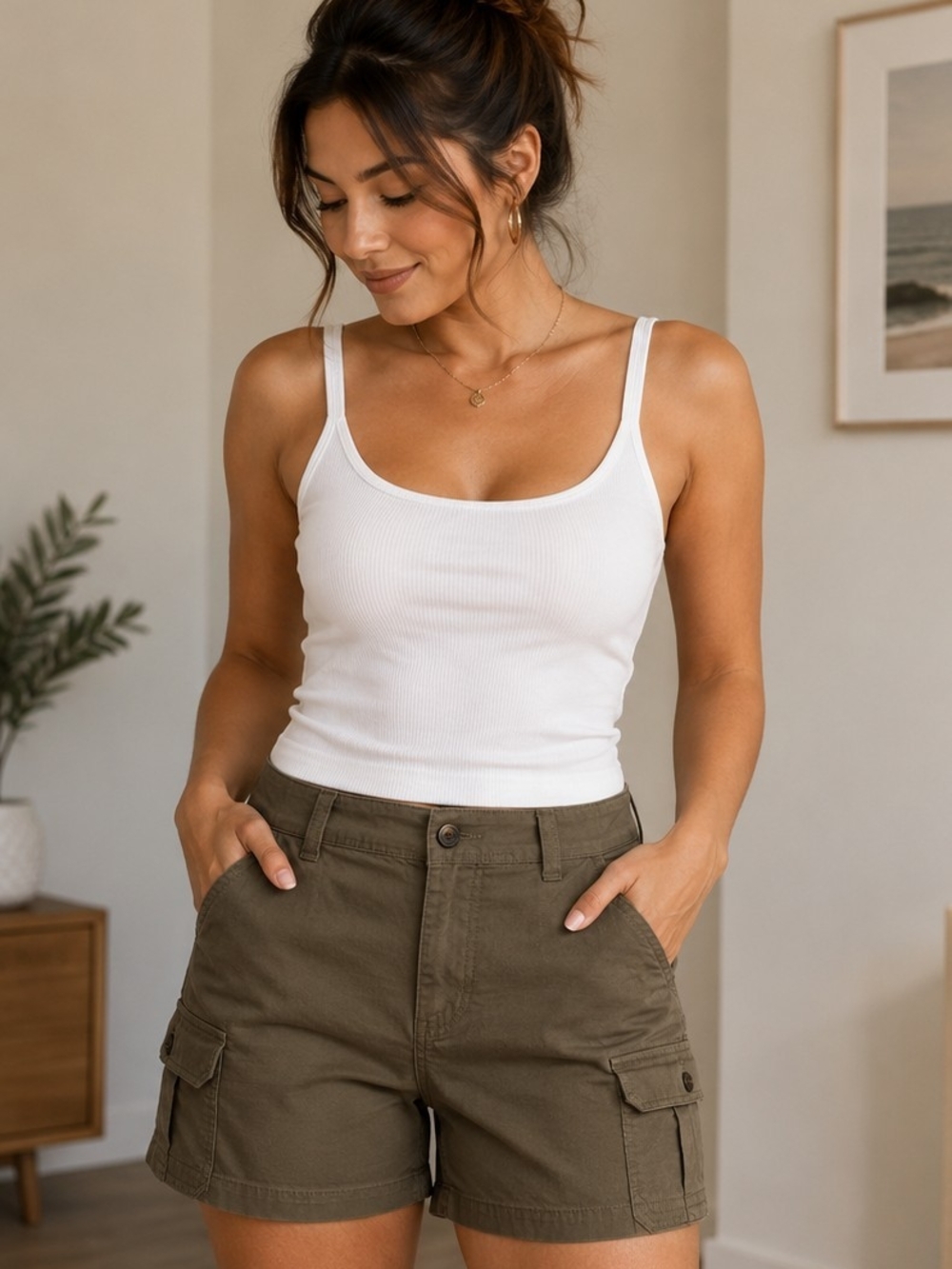Classic Olive Cargo Shorts for Women
